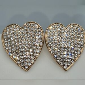 ✨2/$10✨ Large Gold Tone Pavé Heart Stud Earrings CZ 1.5" Statement Sparkly